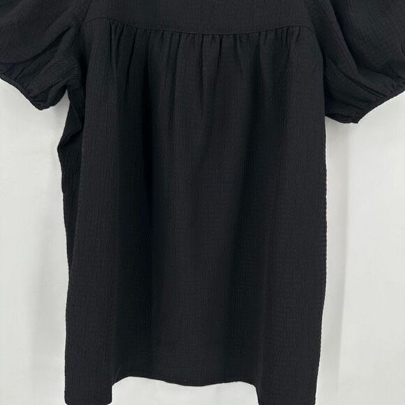 Madewell Seersucker Bubble-Sleeve Top Puff Sleeve Black Blouse XS Boho romantic - Picture 9 of 12